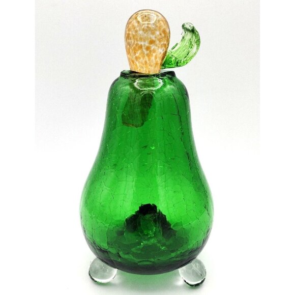 Crackle Glass Pear Fruit Fly Trap Art Glass Hand Blown Plow & Hearth with Stoppe - Picture 1 of 5